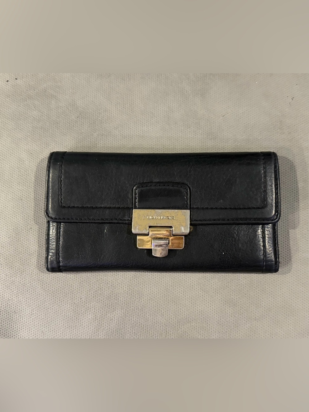 Michael Kors Black Leather Wallet with Gold-Tone Hardware